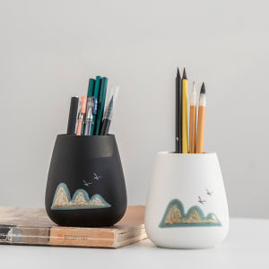 Modern Minimalist Ceramic Pen Holder Vintage Style Office Desktop Organizer Student Supplies Multi-Functional Decoration