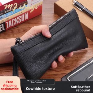 Large Capacity Leather Clutch Wallet Mens Long Style Business Casual Bag Handbag Durable Synthetic Interior Youth Zipper Closure