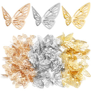 50pcs 19x17mm Metal Hollowed Butterfly Shape Pendant Gold Color Charms Beads For DIY Wedding Party Home Decor Headwear Accessory