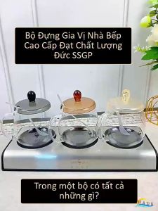 Bộ 3 Hũ Đựng Gia Vị Thủy Tinh Borosilicate SSGP Kèm Khay Lọ Đựng Muối Đường Có Nắp Màu Giúp Phân Loại Kín Hơi Chống Ẩm Xếp Chồng Cao Cấp Đạt Chất Lượng LFGB Đức