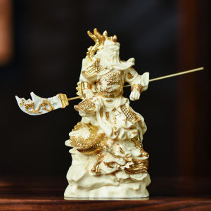 Creative Guan Gong Wealth Attracting Deity Handmade Wood Carving Office Living Room Decorative Figurine Business Opening Gift