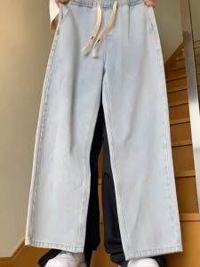 Men's Jeans พร้อมส่ง กางเกงลำลอง ผ้าฝ้ายบริสุทธิ์ เข็มขัดยืดหยุ่น ทุกฤดูกาล