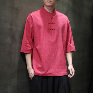 Retro Button-Up Cotton Linen Loose Fit Summer Thin Short Sleeve T-Shirt Chinese Style Casual Loose Large Size Body Shirt