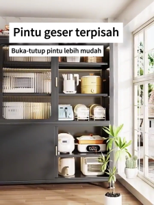 DIDA Set Lemari Dapur Estetik Rak Piring Susun Tertutup dan Rak Microwave Oven Serbaguna