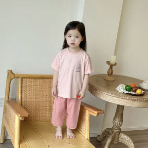 MiiOW | Bộ đồ ngủ cotton nguyên chất mùa hè thoáng khí không dính mồ hôi tay ngắn quần short bảy điểm đồ ngủ trẻ em trai và gái mặc ở nhà