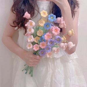 Handmade Crocheted Wool Flower Artificial Bellflower Bouquet Home Decor Faux Flower Arrangement Crafted Home Artistry