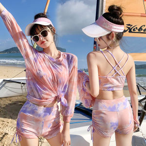 Luoke New Split Cover Belly Gather Conservative Sports Swim Wear Womens Three-piece Suit