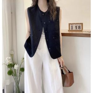 Fashionable Minimalist Workwear Vest Women Summer Design Sensation Irregular Sleeveless Open Cardigan Outerwear European Style Top