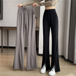 กางเกงขายาวทรงหลวมเอวสูงผ้าไหมน้ำแข็งสำหรับผู้หญิง กางเกงขายาวทรงหลวมบางฤดูร้อน ทรงหลวมฤดูใบไม้ผลิและฤดูใบไม้ร่วง กางเกงขายาวทรงหลวมแบบลำลอง