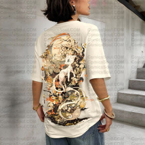 Bandai | Summer 2026 New Pokemon Cotton T Shirt Mewtwo Purple Flower Back Print Loose Fit Men Women Casual Anime Fashion