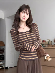 Stylish Brown Stripe Long Sleeve T-shirt
