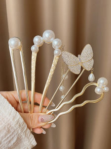 Elegant Pearl Imitation Hairpin U-Shaped Womens New Chinese Style Hair Accessories Tassel Hairpin Headwear Fashionable Hair Ornament