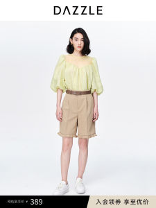 Dazzle Spring Summer French Lace Trim Straight Leg Short Pants Womens Fresh Style High Waist Polyester Fiber Casual Trousers