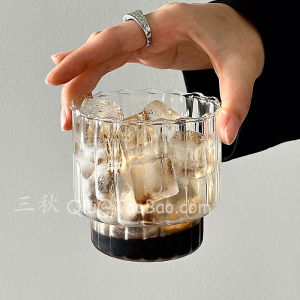 แก้วน้ำทรงกลม Sanq Vintage Resistant High Temperature Stackable Vertical Stripe Glass Cup Cold Brew Cup Coffee Cup Juice Cup
