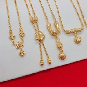 สร้อยคอทองคั่นเม็ดห้อยจี้หัวใจ ระย้าดอกไม้ ความยาว 16 18 นิ้ว ชุบทอง งานสวย สร้อยแฟชั่น ใส่ได้ทุกโอกาส พร้อมส่ง