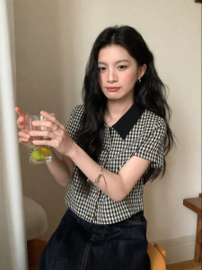 Mixd | French Style Black and White Plaid Short Sleeve Summer Stylish Niche Shirt
