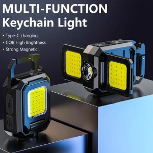 Mini LED Flashlight Folding EDC Torch USB Rechargeable Work Lights Outdoor Waterproof Keychain Light Lantern for Camping Hiking