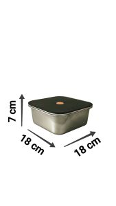Wadah Makanan Stainless Steel SUS 304 dengan Tutup Plastik Kedap Udara - Ukuran 18cm x 18cm