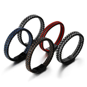 Original vintage cowhide multi-layer hand-woven bracelet mens jewelry titanium alloy jewelry magnetic bracelet for men