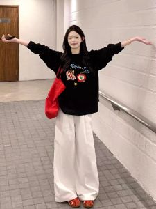 Retro American Cotton Long Sleeve T-Shirt Womens Spring Autumn Loose Lazy Style Base Shirt Top round Neck Regular Length