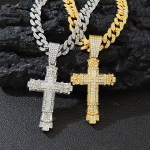 Hop Punk Style Cross  Necklace Pendant Steel Rhinestone Cross Fashion Necklace -1PC-COD