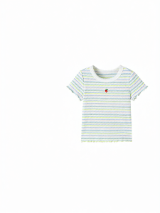 Purcotton | Girls Ribbed Colorful Striped 100% Cotton Short-sleeve T-shirt