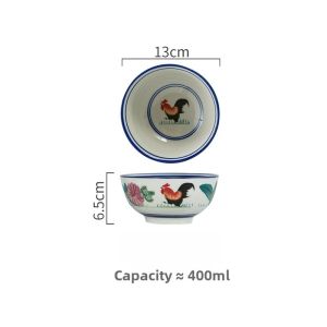Retro Large Rooster Bowl Ceramic Dining Utensils for Home And Commercial Use Chinese Restaurant Style Old Fashioned Rice Bowl