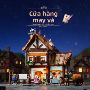 Funwhole | Mô Hình Khối Lắp Ghép Cửa Hàng May Thời Trung Cổ Có Đèn LED