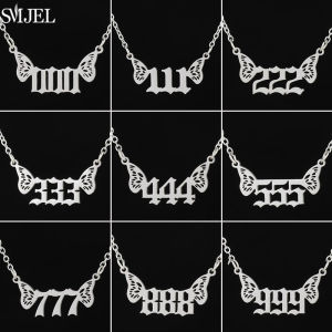 Lucky 444 Angel Number Necklace 000 111 222 333 555 666 999 Stainless Steel Butterfly Wing Pendant Necklaces Best Friend Gift
