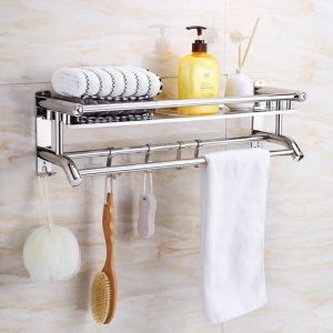 Giá Treo Khăn Nhà Tắm 2 Tầng Giá Treo Inox 304 Kệ Nhà Tắm INOX SUS304 Lắp Đặt Dính Tường