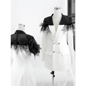 French Style Elegant Slimming Black and White Lace Floral Business Dress