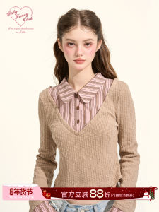 Áo Len Dệt Kim Ngắn Kẻ Sọc Hồng Xám Bé GáiyFancyClub Dành Cho Nữ Áo Khoác Ngoài Thường Ngày Mềm Mại Thoải Mái Mặc Mùa Thu