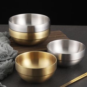 Korean Style Gold Double-layer 304 Stainless Steel Rice Bowl Serving Kimchi and Soup