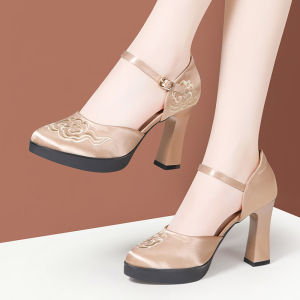 SHIPAILUO | High Heels For Physique Training And Cheongsam Show Hollow Out Design Versatile With Ma Face Skirt Low Cut Floral Fashion Sandals