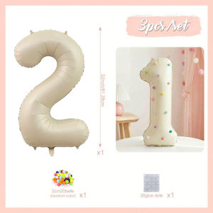 Bộ Bóng Bay Nhôm 32 Inch Màu Trắng Sữa Số 0-9 Dùng Trang Trí Tiệc Sinh Nhật Kèm 20 Quả Bóng Lông Mềm Dùng Cho Các Buổi Lễ Kỷ Niệm