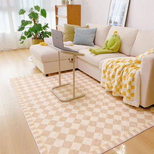 Modern Minimalist Bedroom Carpet Sofa Side Chessboard Pattern Rug Female Living Room Area Rug Anti-Slip Strong Sound Absorption