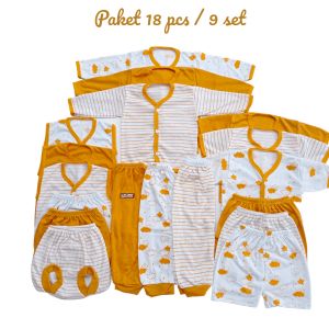 Paket Hemat Baju Bayi baru lahir 18 pcs /12 pcs/ 6 pcs Warna Kuning Kubus usia Newborn 0-4 Bulan