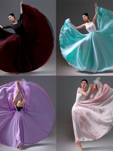 Brilliant and Prosperous Times Womens Dance Skirt 720 Degree Double Layer Chinese Style Classic and Modern Dance Performance Costume Xinjiang Dance Practice Skirt