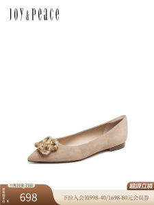 Joy&Peace Spring Autumn New Womens Flat Shoes Leather Knob Embellished Pointed Toe Comfortable Fashion Single Shoes