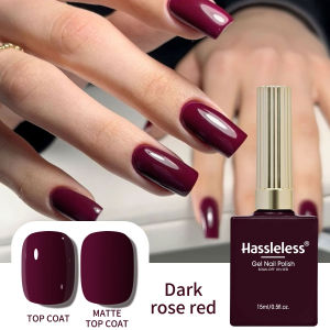 Hassleless Gel Nail Polish Single Bottle - Long-Lasting Glossy Cherry Red High Saturation Shine 15ml Per Bottle Gentle Formula Does Not Damage Nails Salon-Grade Artistic Design Perfect Gift for Women Nail Art Supplies Gold Cap Glass Square Bott...
