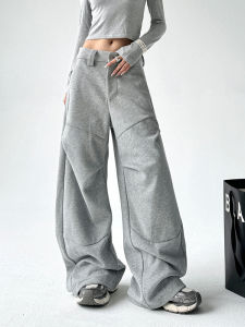 Quần Nỉ Thể Thao Màu Xám Dày Dặn Cho Nữ Mùa Đông Quần Dài Ống Rộng Xếp Ly Quần Dài Ống Rộng Quần Dài Thường Ngày Thương Hiệu Thời Trang