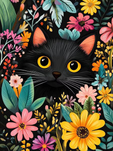 Jigsaw Puzzle 500 1000 1200 2000pcs Cute Black Cat Surrounded By Colorful Daisies for Adults Stress Relief Puzzle Fun Present
