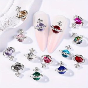 ชุดเสน่ห์เล็บ 10 ชิ้น 3D Planet Saturn Alloy Rhinestones - หรูหราคริสตัลตกแต่งเล็บ & DIY Crafting อัญมณี
