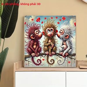Tranh Thêu Kim Cương 2D Họa Tiết Khỉ Tranh Vẽ Trên Vải Bố Phẳng Không Khung Trang Trí Tường Phong Cách Hiện Đại Tranh Nghệ Thuật Chủ Đề Động Vật Dành Cho Người Lớn Mới Bắt Đầu