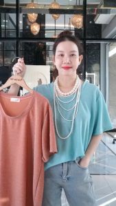 𝗡𝗲𝘄🌷E59 เสื้อคอกลมแต่งกลิตเตอร์วิ้งๆ เนื้อผ้าบาง เบา สีสวย สดใส อก46+ ยาว27” สวยหรูดูดี ใส่สบายสุด