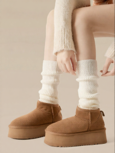 PRIMEET | Knit White Long Boot Socks for Autumn and Winter