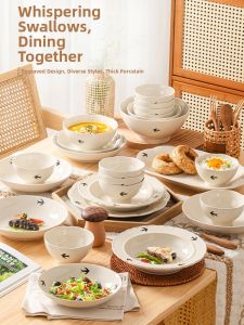 Yomerto | Aesthetic Retro Swallow Pattern Ceramic Dinnerware Set