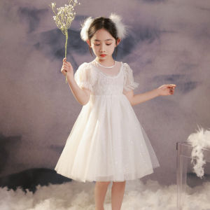 Aiza basic | Stylish Princess Dress Girls Summer White Chiffon