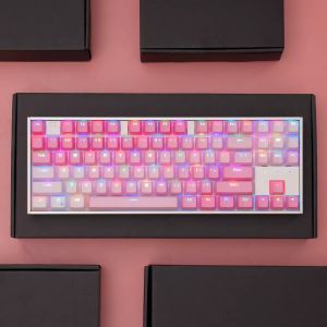 Gradient màu hồng Keycap 104 phím tỏa sáng thông qua Keycap PBT đôi bắn dạng OEM profile cho công tắc Cherry MX tùy chỉnh Bàn Phím Cơ 61/87/104