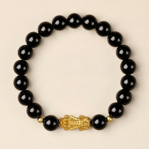 JIZHAOTANG | Wealth Attracting Pixiu Black Obsidian Sand Gold Bracelet